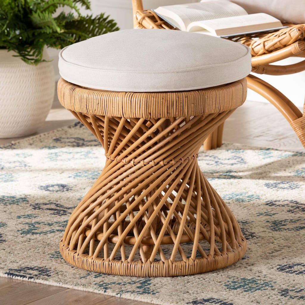 Borneo Bohemian Light Honey Rattan Footstool