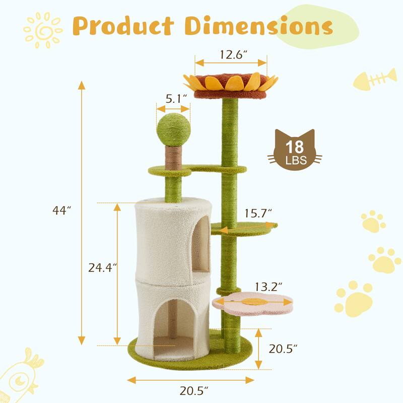 Sunflower Cat Tree, Multi-Functional Cozy Cat Tower, Cat Condo for Indoor Cats