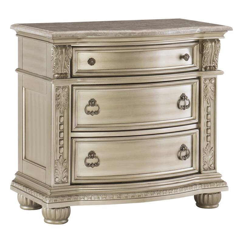 European Design 1pc Nightstand w Genuine Marble Top Traditional Bedroom Furniture