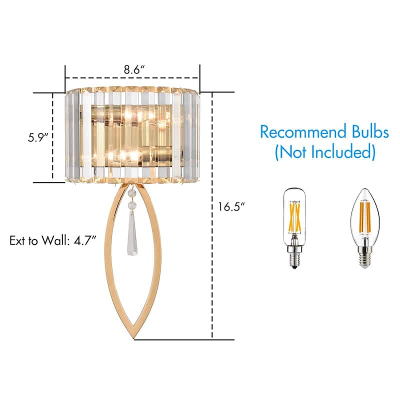 Destin Modern Brass Wall Sconce 2-Light Crystal Wall Sconce