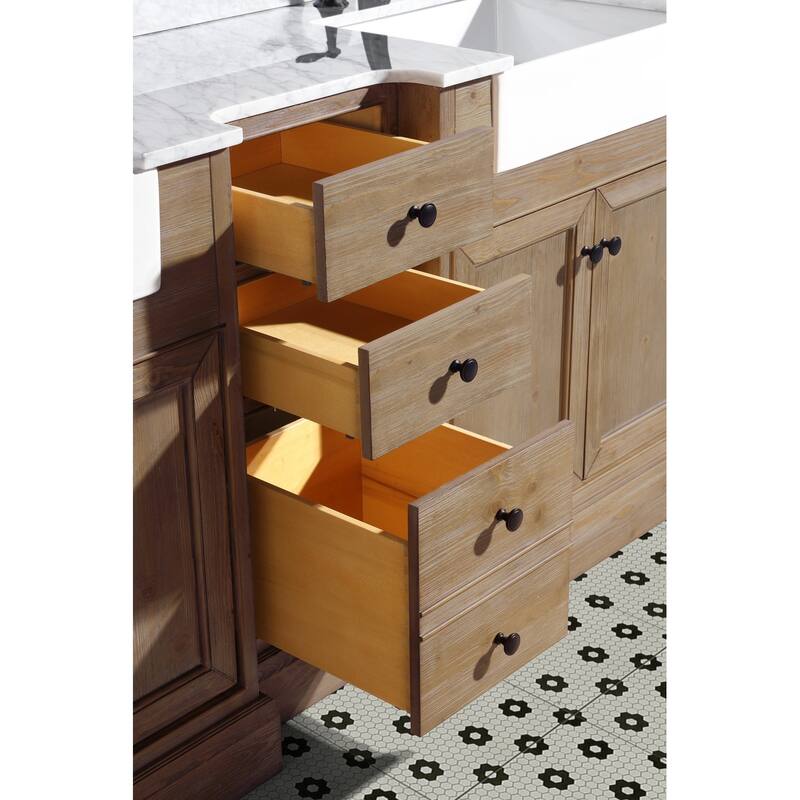Ari Bath, Kelly 72" Bathroom Vanity, Weathered Fir Finish, Italian Carrara Marble - 72