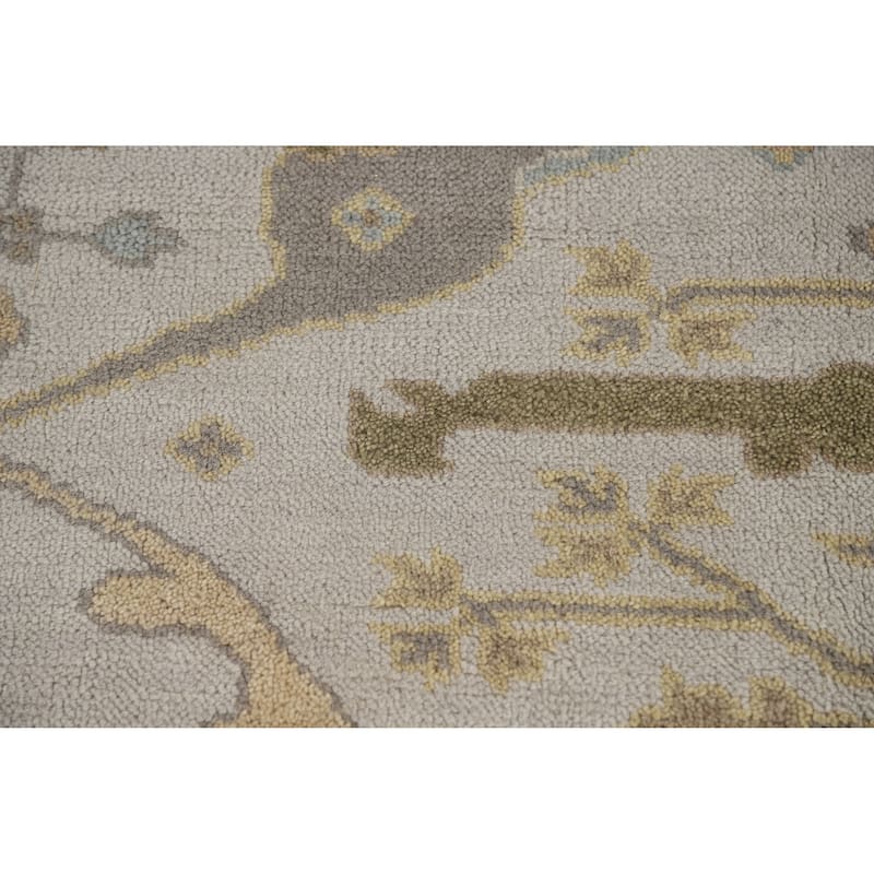 Silver Gray Oushak Indian Area Rug Hand-Knotted Wool Carpet - 8'0" x 9'10"