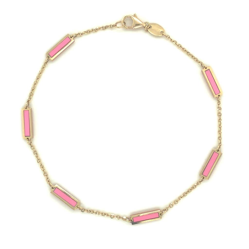 Joelle Collection Pink Agate Stackable Bar Bracelet - 14K Gold Pink Bracelet