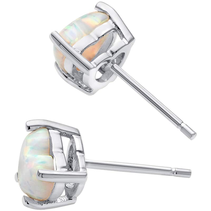 14k White Gold White Opal Stud Earrings 1 ct Heart Shape