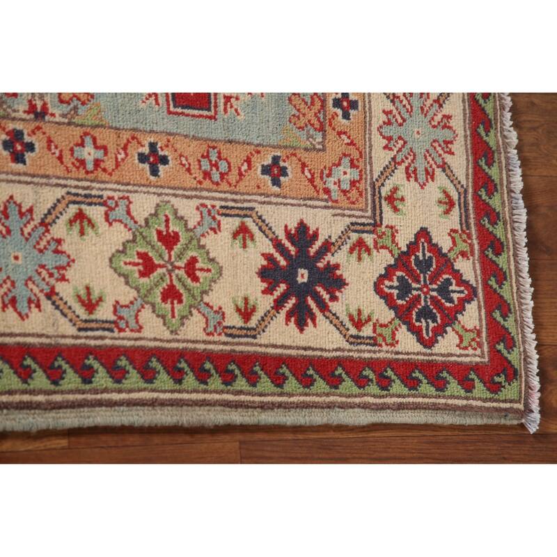 Light Blue Kazak Rug Hand-Knotted Wool Carpet - 4'11" x 6'6"