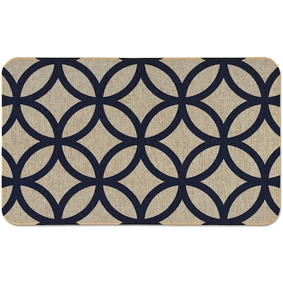 Natural Linen Look Decorative Low Profile Indoor/Outdoor Floor Mat with Recycled Rubber Back, Circles, 29.5" x 17.75".