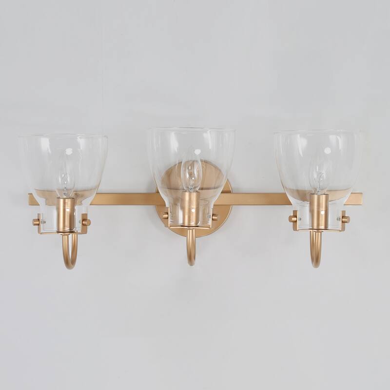 Modern 3-Light Gold Bathroom Vanity Light Glass Wall Sconces - Warm Gold - 21" L x 9" W x 8" H