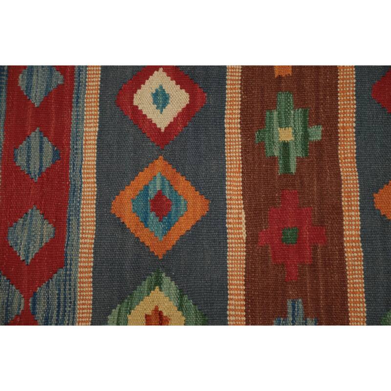Hand Woven Oriental 100% Wool Carpet Southwestern Tribal Greys & Charcoal Kilim Area Rug - 5' 6'' X 4' 1''