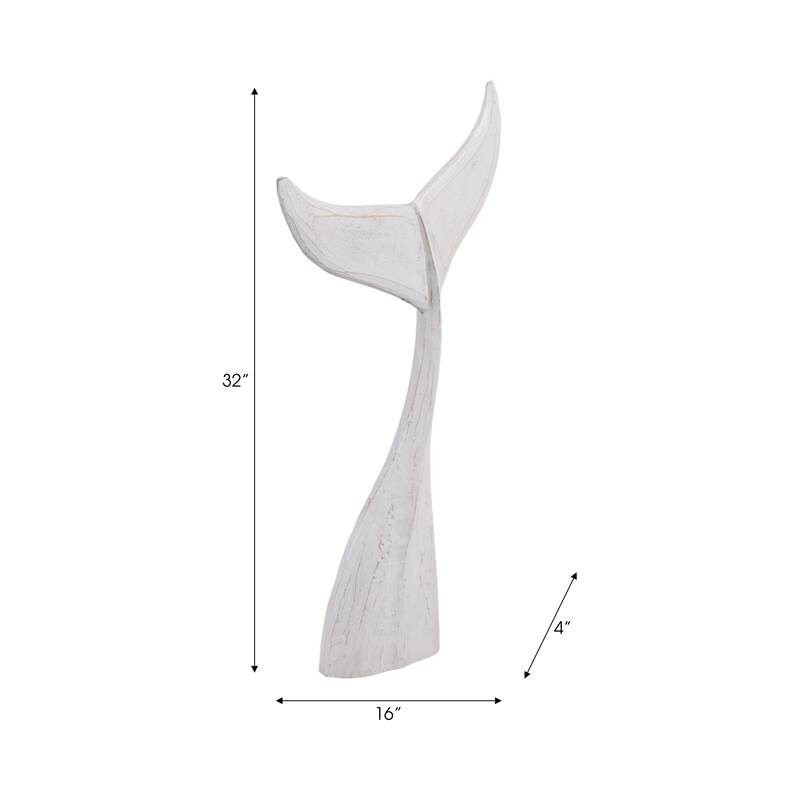 Artistic Wood Whale Tail Figurine Sculpture Home Decor - White
