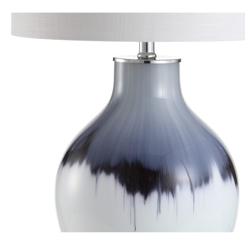 Sasha 27" Glass/Metal LED Table Lamp, Blue/White by JONATHAN Y