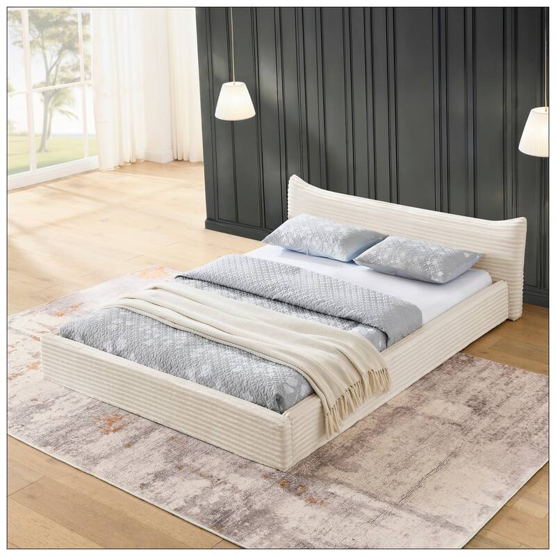 Queen Size Upholstered Bed FrameAnd velvet fabric No Box Spring Required