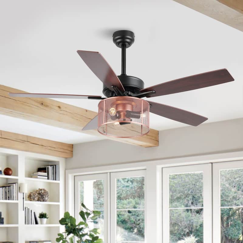 Oscar 52" 3-Light Farmhouse Industrial Iron/Wood Mobile-App/Remote-Controlled LED Ceiling Fan, by JONATHAN Y