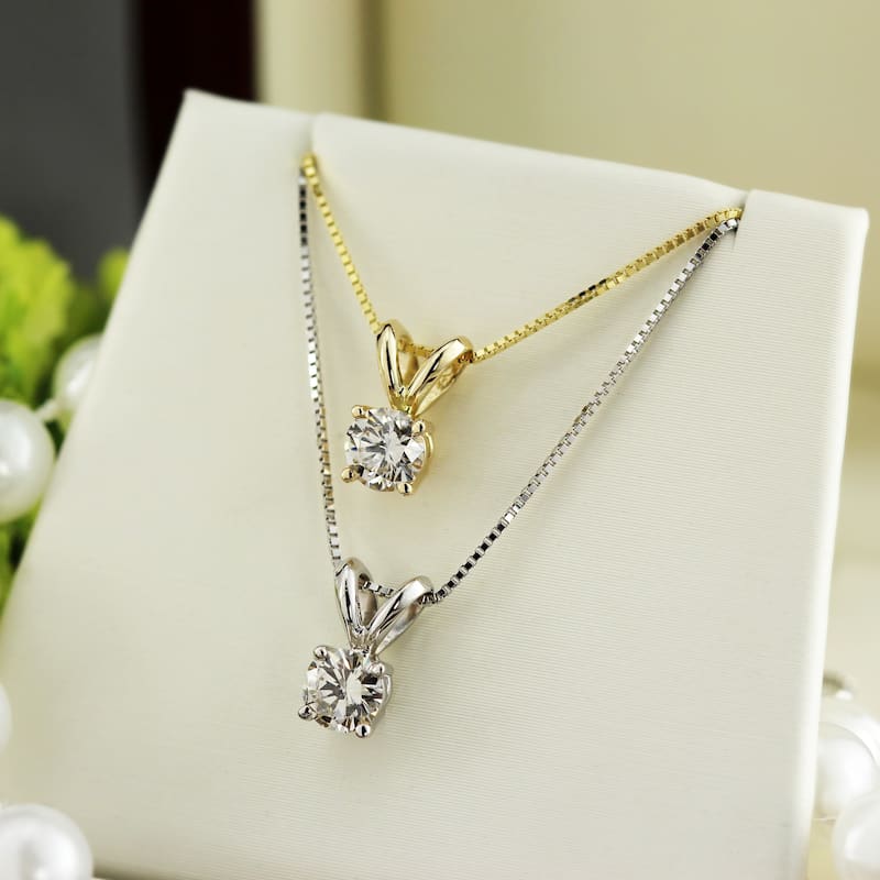 Auriya 14k Gold 1/3ctw Round Solitaire Diamond Necklace (J-K, SI1-SI2)
