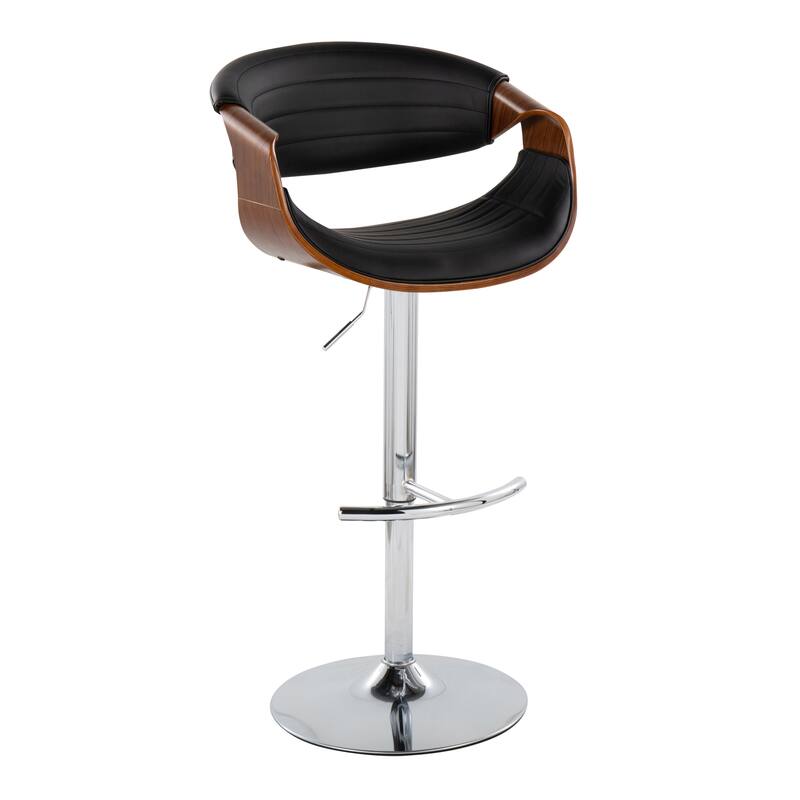 Carson Carrington Kanteborg Adjustable Bar Stool with Rounded T Footrest (Set of 2) - Black PU/Walnut/Chrome Metal