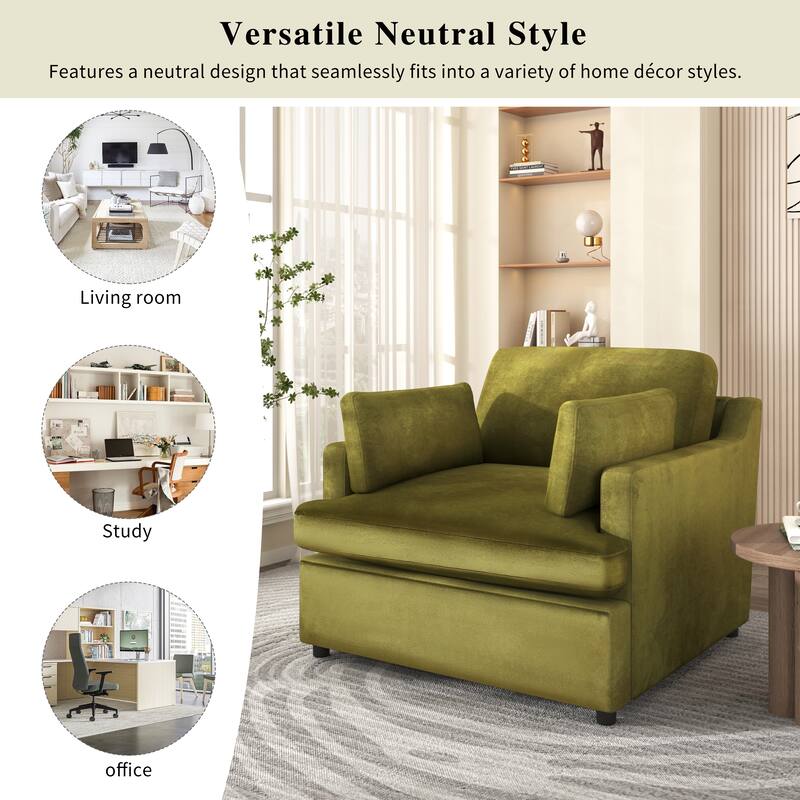 Velvet Single Sofa Chair, Modern Upholstered Accent Chair for Reading, Comfy Living Room Chairs with Pillow