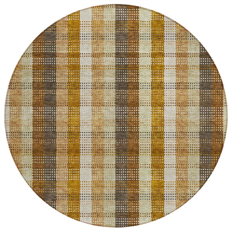 Machine Washable Indoor/ Outdoor Modern Plaid Chantille Rug