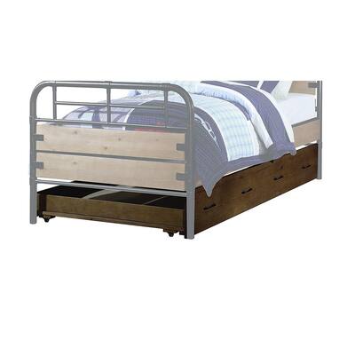 Twin Trundle Bed Frame - Mountain Lodge Style, Antique Oak Finish, Metal & Wood Construction
