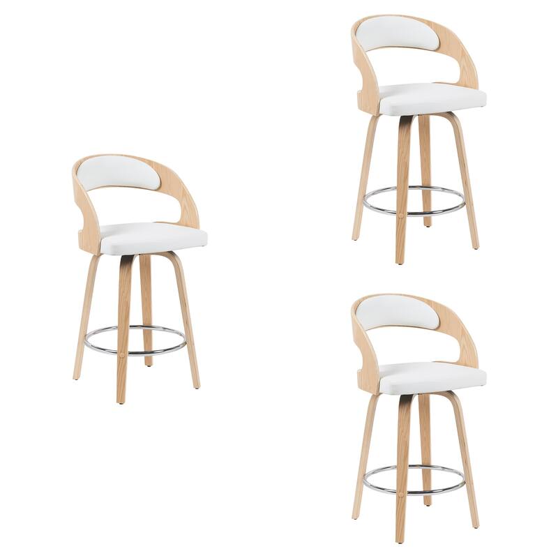 Shelly Mid-Century Swivel Bar Stool, Upholstered Counter Height Stool with Bentwood Legs