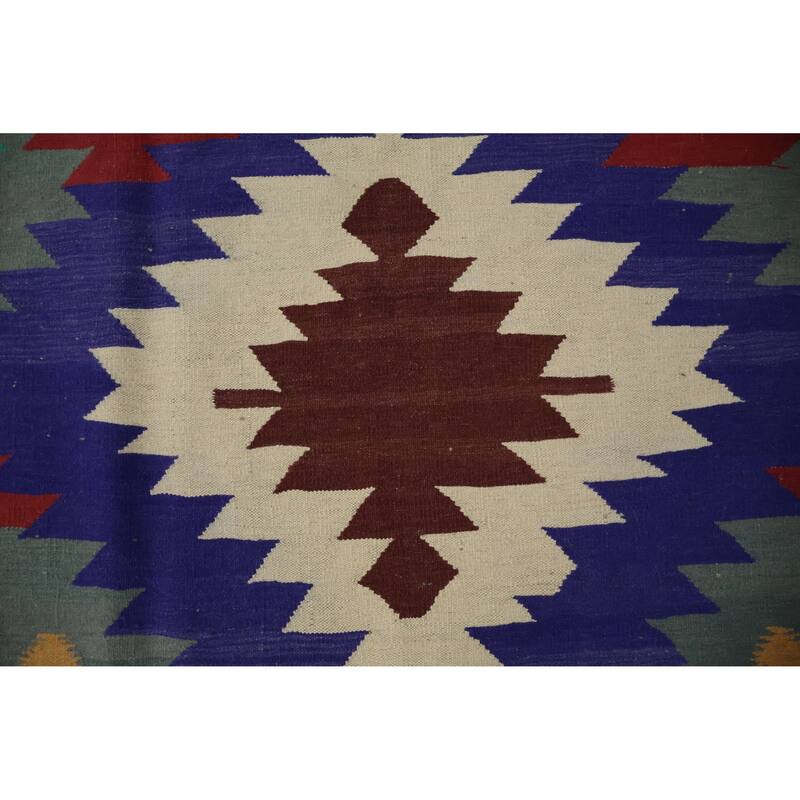 Hand Woven Oriental 100% Wool Carpet Southwestern Tribal Multi-Colored Kilim Area Rug - 9' 9'' X 9' 9''