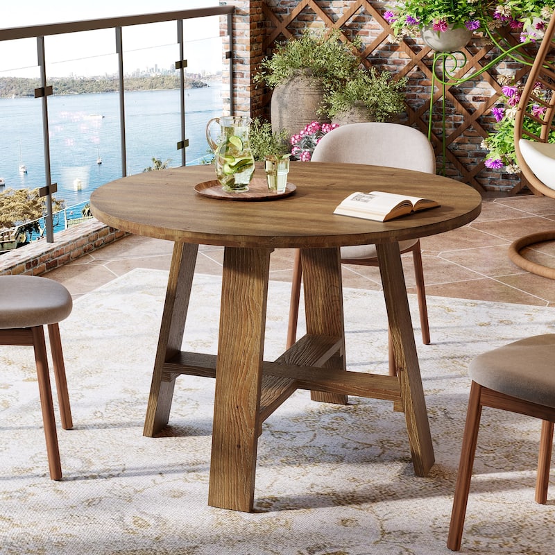 39.4" Round Solid Wood Dining Table, Kitchen Dinner Table for 2-4 People Dining Room