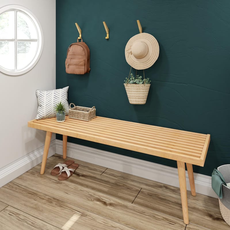Plank and Beam Mid Century Double Wood Entryway Bench