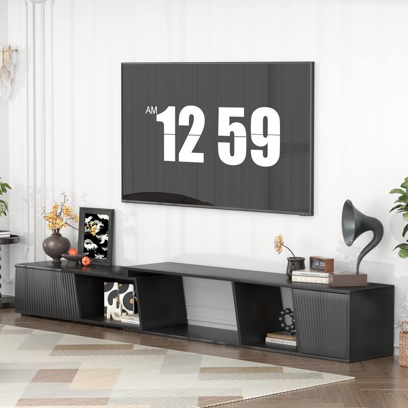 Gymojoy Extendable Adjustable Length 70.9"-106.2" TV Stand for 85-110 Inch Entertainment Center,Retractable Media Console Table.