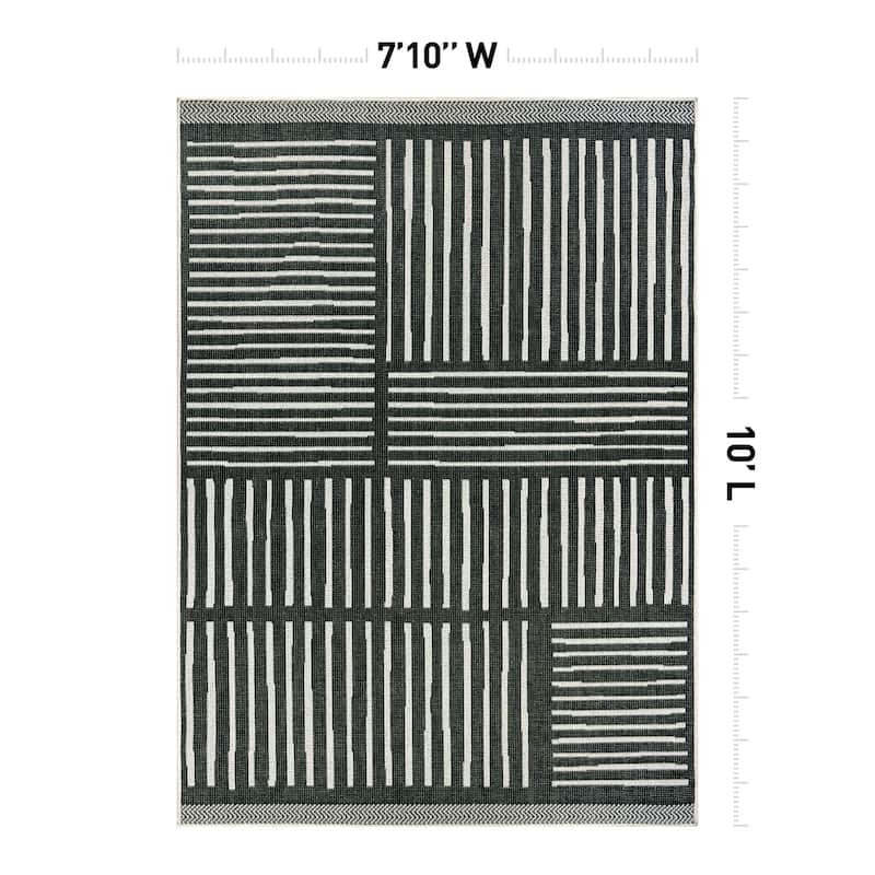 World Rug Gallery Contemporary Stripe Weather Resistant Reversible Indoor/Outdoor Area Rug
