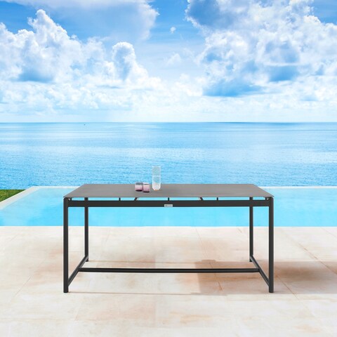 Royal Aluminum and Teak Outdoor Dining Table with Stone Top