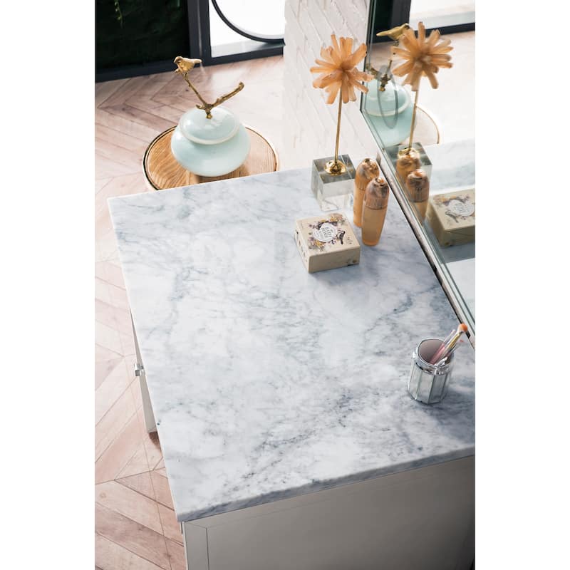 James Martin Vanities Athens 30" Countertop Unit (Makeup Counter), Glossy White - Carrara Marble