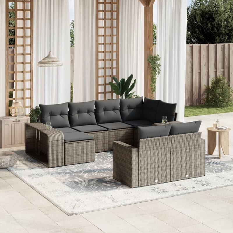 vidaXL Garden Sofa Set Gray PE Rattan, Powder-coated Steel, 100% Polyester - 24.4 x 25.8 x 27.2