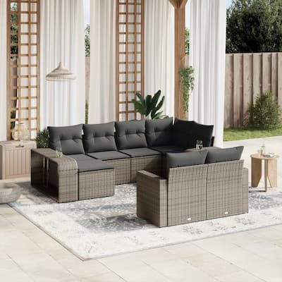 vidaXL Garden Sofa Set Gray PE Rattan, Powder-coated Steel, 100% Polyester - 24.4 x 25.8 x 27.2