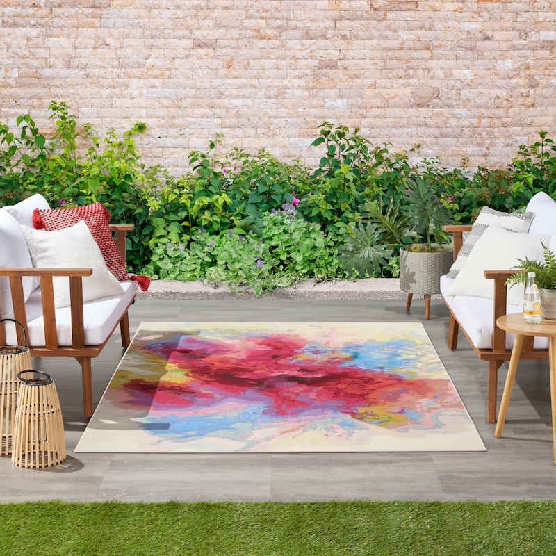 Nourison Color Splash Indoor/Outdoor Multicolored Abstract Area Rug - Ivory/Multicolor - 4' x 6'