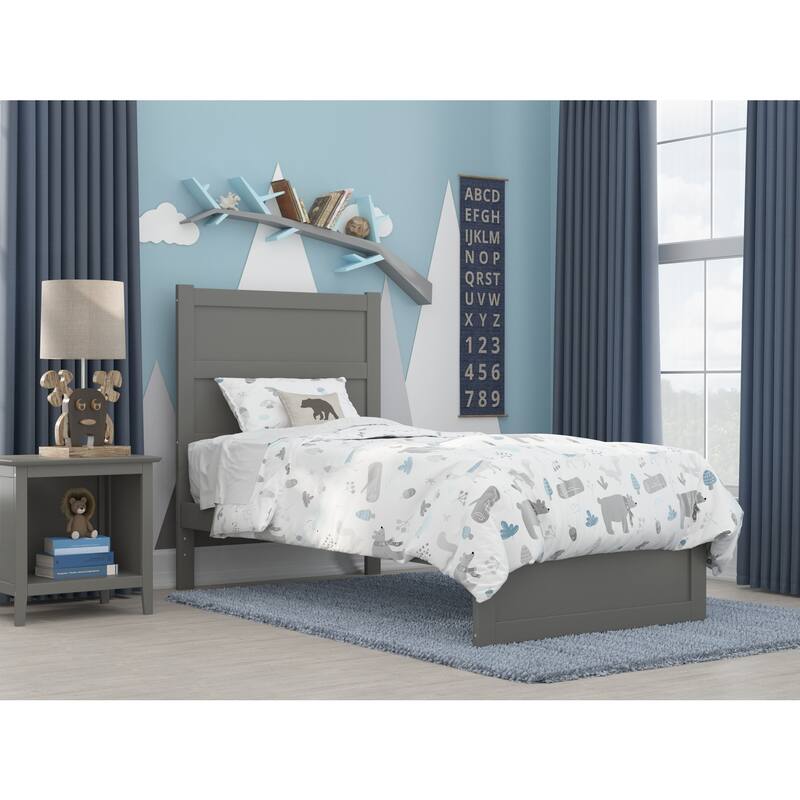 Twin Bed With Footboard - Grey Platform Bed Frame - Modern Wood Slat Support