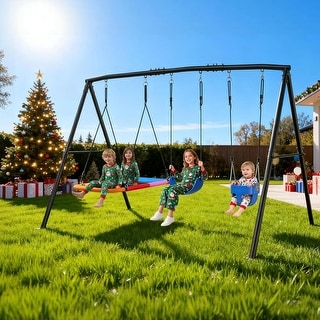 Hapfan 440lbs Kids Swing Sets for Backyard with 3 Swings, Outdoor Metal Swingset