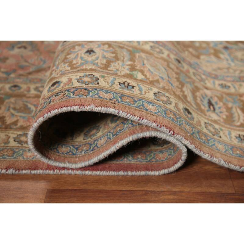 Hand Knotted Oriental 100% Wool Carpet Traditional Floral Pink Mashad Area Rug - 9' 6'' X 6' 3''