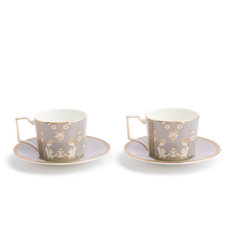Wedgwood Renaissance Grey Teacup Saucer 8.45oz Set of 2 - 8.45 oz