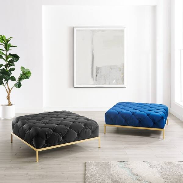 slide 2 of 16, Corvus Kamdon Tufted Velvet Chesterfield Square Ottoman with Gold leg