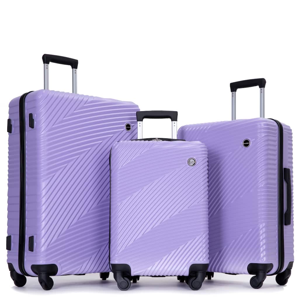 3 Piece Luggage Sets PC+ABS Lightweight Suitcase with Two Hooks, Spinner Wheels, (20/24/28)