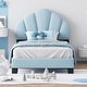 preview thumbnail 11 of 18, Twin Size Platform Bed Frame Velvet Upholstered Headboard Wooden Slats Support, Kids Wood Platform Bed Easy Assembly Blue - Twin