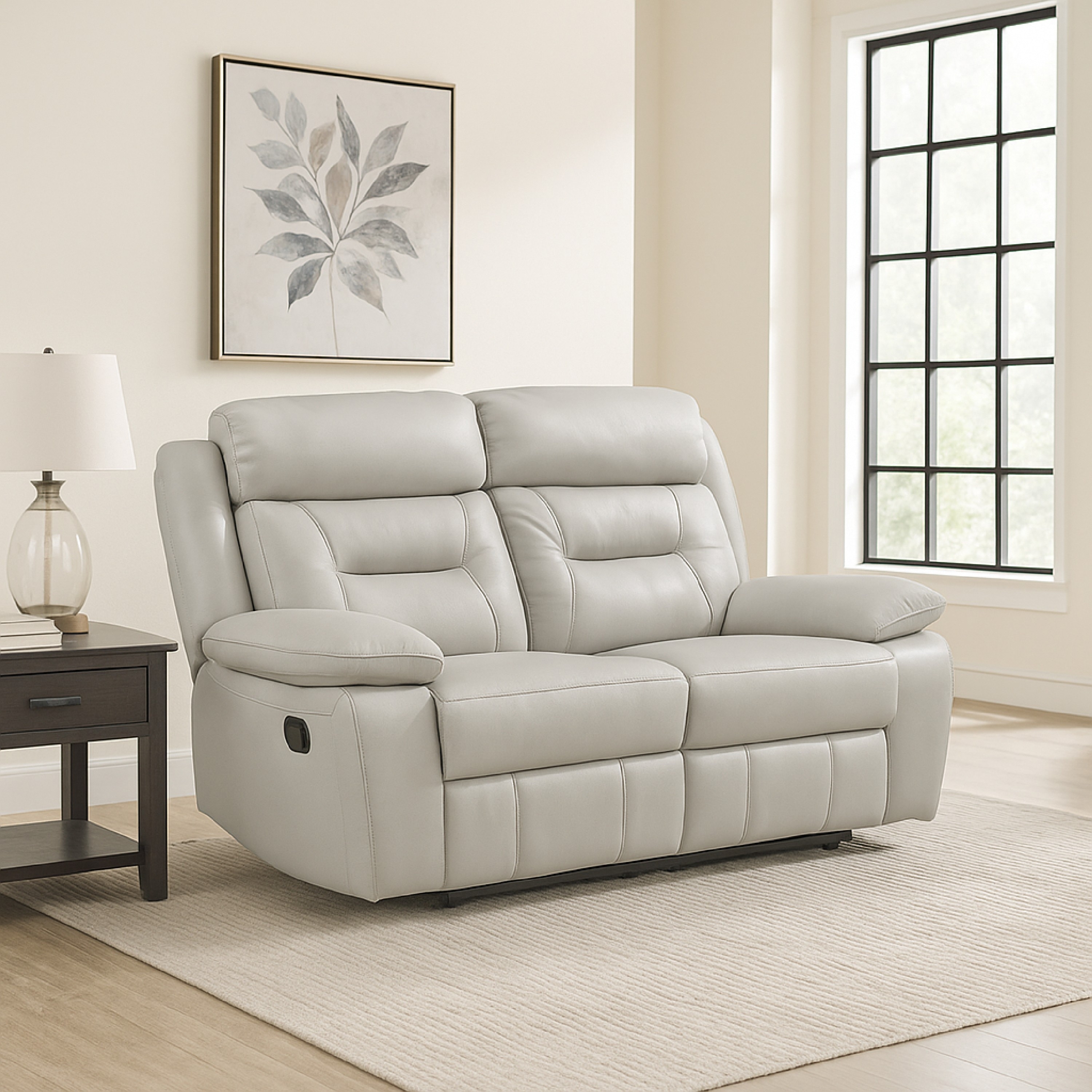 CS1950 クラシックモダン サイズ38 KINARI ホワイト Conia Manual Dual Recliner Loveseat, Light Gray Silver Leather 63