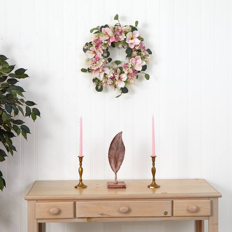 20" Hydrangea and Magnolia Artificial Wreath