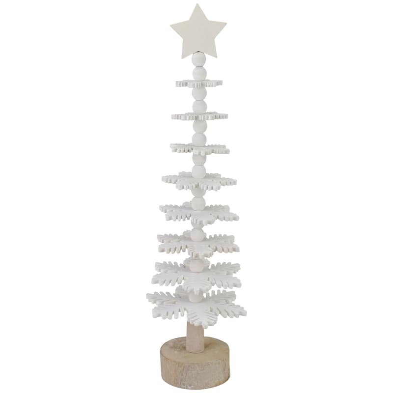 16" White Wood Snowflake Cutout Christmas Tree a Star Table Top Decor