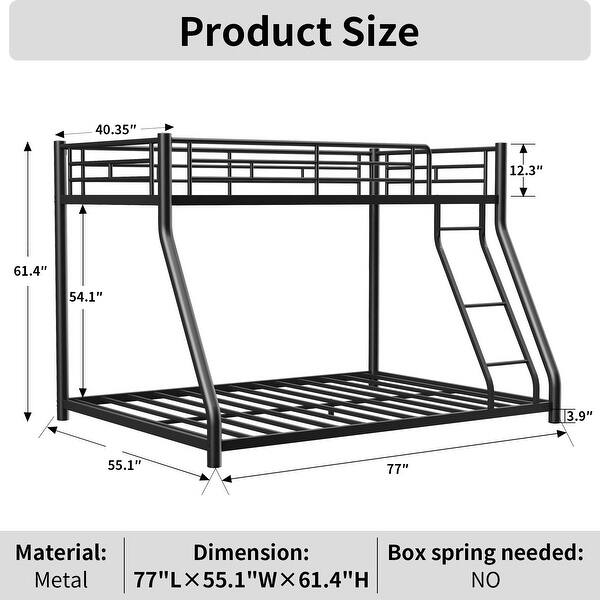Twin Over Full Size Bunk Bed, Heavy Duty Sturdy Frame with 12" Under-Bed Storage for Teen & Adults, Teens