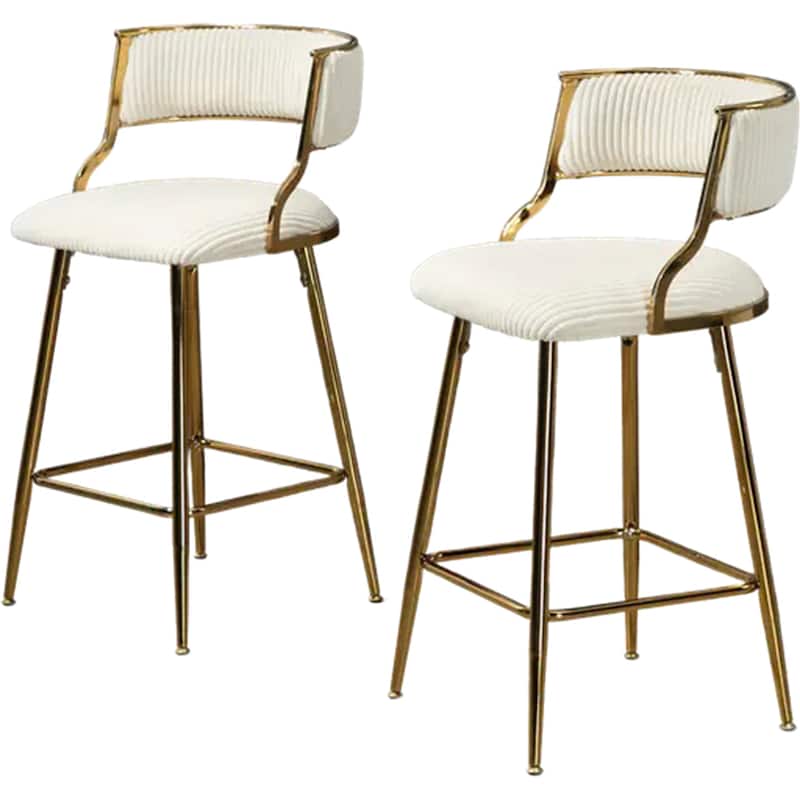 Counter Height Corduroy Bar Stool with Back,Golden Chromed Base and Footrest Set of 2