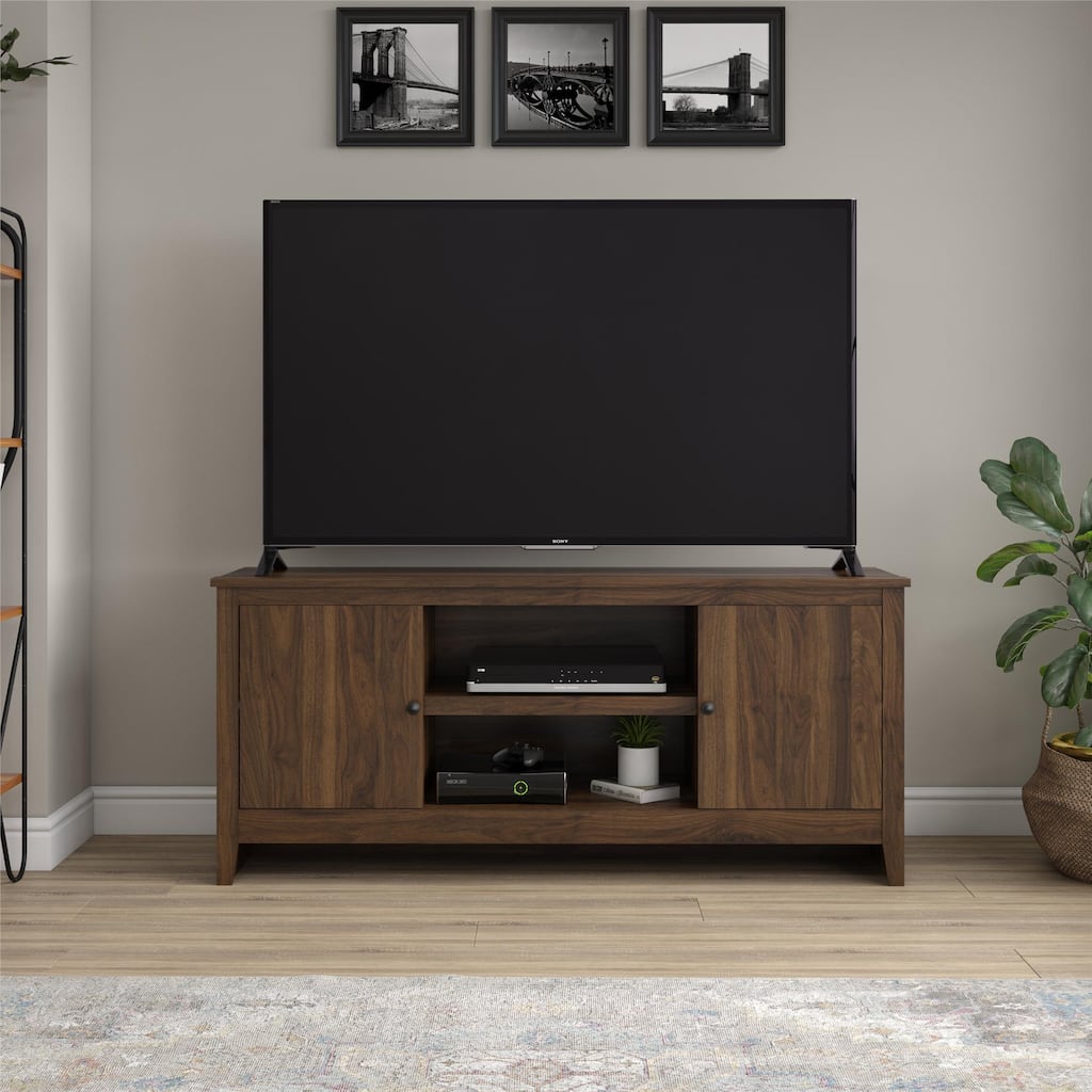 Roomfitters Modern TV Stand for TVs up to 65 Inches with Side Storage Cabinets, Engineered Wood, Walnut