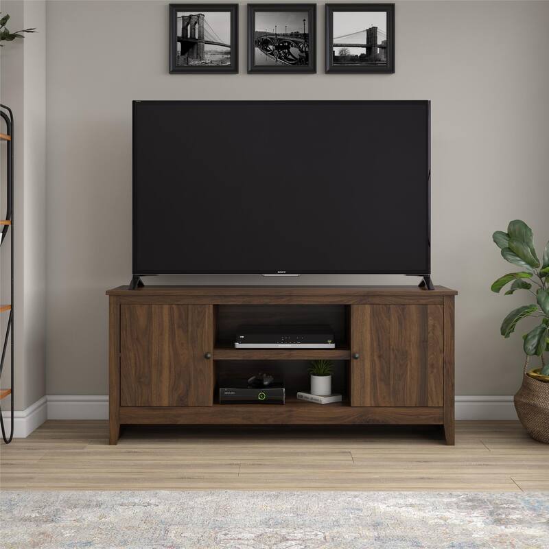 Rossetta Updated Look Classic Finish TV Stand with Open Center Shelves and Wire Management Holes, up to 65"