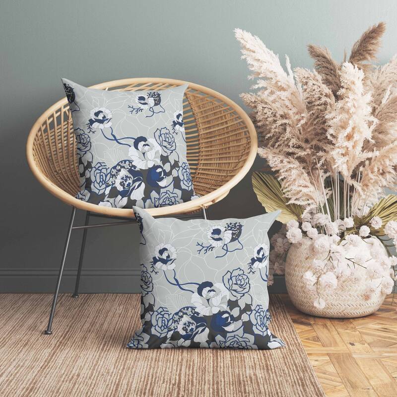 Regal Rose Retreat Indoor/Outdoor Reversible Throw Pillow Silver and Gray