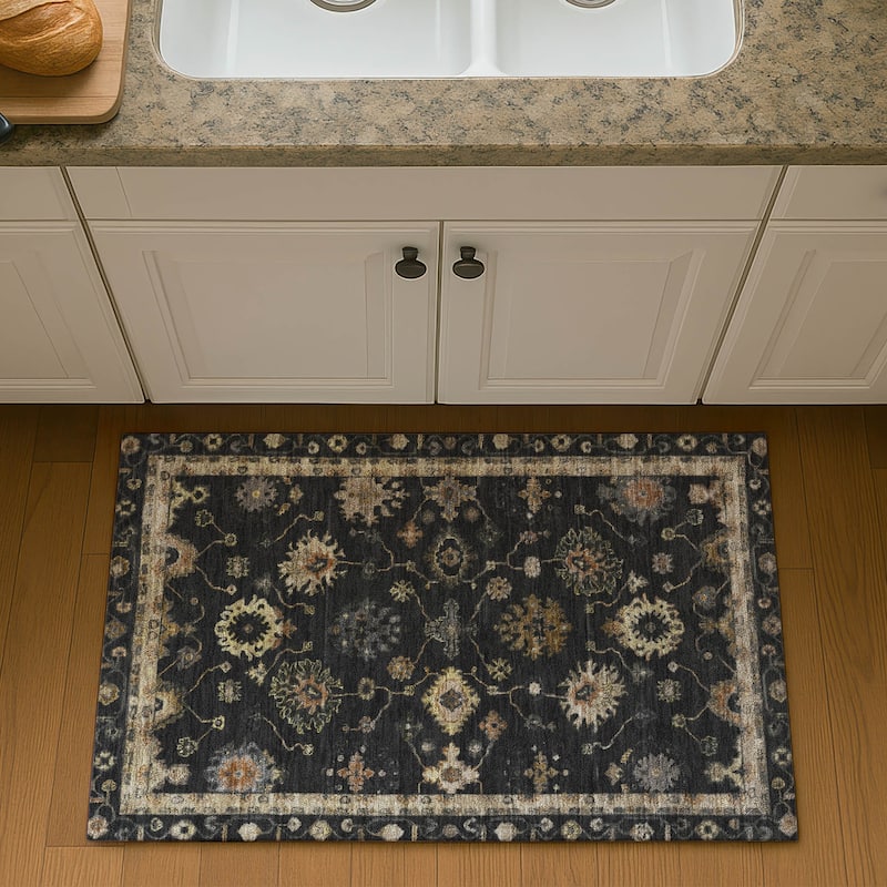 Premium Washable Super Soft Classic Traditional Mayfield Rug - Black - 1'8" x 2'6"