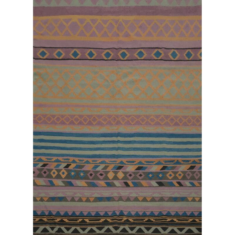 Hand Woven Oriental 100% Wool Carpet Southwestern Modern Purples Kilim Area Rug - 10' 0'' X 8' 5''