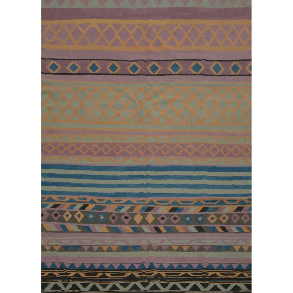 Hand Woven Oriental 100% Wool Carpet Southwestern Modern Purples Kilim Area Rug - 10' 0'' X 8' 5''